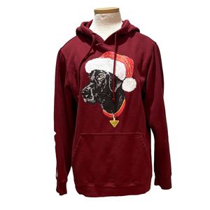 Columbia sz S maroon PHG hooded sweatshirt with black lab in Santa hat